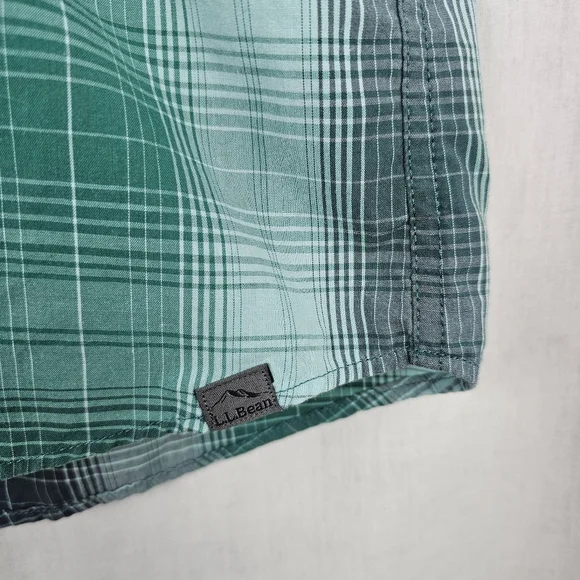 LL Bean Men's Shirt Green Gray‎ Plaid Button Up Short Sleeve Size Large Tall - Picture 5 of 7